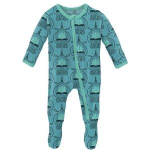 Kickee Pants Aqua and Black Patterned Footie 12-18 months NWT